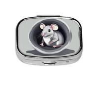 Mouse in The Hole Square Pill Storage Box, Travel Portable Mini Pill Box, Vitamin Medicine Storage Box (2 Compartment Pill Box)