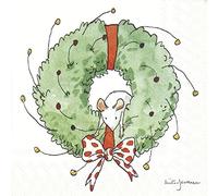 Mouse in Wreath Christmas Cocktail or Tea Napkins Paper 25 cm Square 20 in Pack
