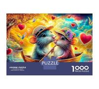 Mouse Jigsaws 1000 Piece Puzzle Mice in Boat with Hearts Impossible Suitable for Decompression And Wall Decor for Adults And Kids 38x26cm/1000pcs