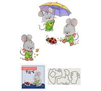 Mouse Ladybug Stamps and Cutting Dies for Card Making DIY Transparent Silicone Clear Stamp and Metal Die Cuts Sets for Scrapbooking Paper Greeting Cards Decor Seals Craft Supplies