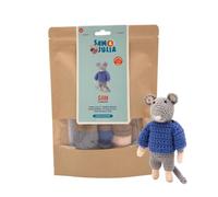 Mouse Mansion Sam Crochet Kit - Complete DIY Crochet Set with Organic Cotton Yarn, Pattern & Materials - 12cm Collectible Mouse Character - with Blue Sweater - Fits Your Dollhouse or Mouse Mansion