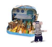 Mouse Mansion To Go - Sailor's Cabin DIY Dollhouse in a Suitcase & Grandpa Sailor 12 CM Plush Mouse | Wooden Furniture, Handmade hammock and metal mini bucket and binoculars | Craft Kit