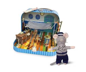 Mouse Mansion To Go - Sailor's Cabin DIY Dollhouse in a Suitcase & Grandpa Sailor 12 CM Plush Mouse | Wooden Furniture, Handmade hammock and metal mini bucket and binoculars | Craft Kit