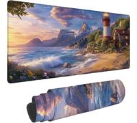 Mouse Mat 1000 x 500 x 3mm Large Mouse Mat Non Slip Rubber Base, Soft Textured Surface with Stitched Edges, Waterproof Desk Mat for PC, Laptop, Laser Mice for Office, Sunset Lighthouse Printing xn-582