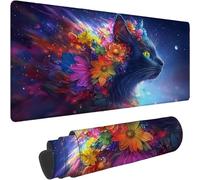 Mouse Mat 1000 x 500 x 3mm Large Mouse Mat Non Slip Rubber Base, Soft Textured Surface with Stitched Edges, Waterproof Desk Mat for PC, Laptop, Laser Mice for Office, Gaming Blue Cat Printing xn-494