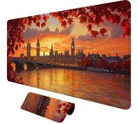 Mouse Mat 1200x600mm Large Mouse Pad London Desk Mat Autumn Mousepad with Stitched Edge and Anti-Slip Rubber Base Waterproof Smooth Surface Desk Pad for Office Accessories Gifts for Women Men,o-1865