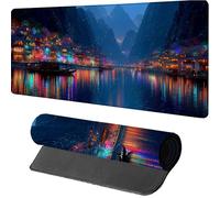 Mouse Mat 1200x600x3mm Night View, Gaming Mouse Pad Boat, Large Desk Mat Non-Slip Rubber Base XXL Mousepad with Stitched Edge, Gaming Accessories, Mousepad Keyboard, for PC Accessories, Laptop, 5-2151