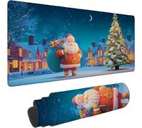 Mouse Mat 1400 x 700 x 3mm Large Mouse Mat Non Slip Rubber Base, Soft Textured Surface with Stitched Edges, Waterproof Desk Mat for PC, Laptop, Laser Mice for Office, Blue Santa Claus Printing xn-544