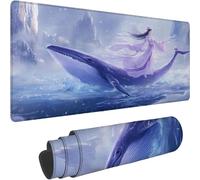 Mouse Mat 1400 x 700 x 3mm Large Mouse Mat Non Slip Rubber Base, Soft Textured Surface with Stitched Edges, Waterproof Desk Mat for PC, Laptop, Laser Mice for Office, Blue Whale Printing xn-482