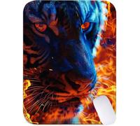 Mouse Mat 15x20 cm Small Desk Mat Tiger Gaming Mouse Pad, Waterproof Washable Surface, Portable, Stitched Edges Mousepad, Desk Pad with Non-Slip Rubber Base, Office Accessories, Gifts (Flame) J2-762