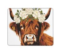 Mouse Mat 180 x 220mm, Gaming Mouse Pad Highland Cattle Wreath Small Mousepad Portable Non-Slip Base Washable Compact Mousemat, Keyboard Mats home Office Accessories Office Decor for Wome F-270