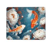 Mouse Mat 180 x 220mm, Gaming Mouse Pad Koi Peony Small Mousepad Portable Non-Slip Base Washable Compact Mousemat, Lycra Surface Keyboard Mats home Office Accessories Office Decor for Wome F-424