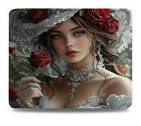 Mouse Mat 230 x 180 x 3 mm Gaming Mouse Pad, Non-Slip Rubber Base, Waterproof Surface Mousepad, Stitched Edges, Compatible with Laser and Optical Mice, Rose Desk Mat, Gifts for Man Beauty 0d-709