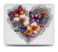 Mouse Mat 230 x 180 x 3 mm Gaming Mouse Pad, Non-Slip Rubber Base, Waterproof Surface Mousepad, Stitched Edges, Compatible with Laser and Optical Mice, White Desk Mat, Gifts for Man Butterfly 0d-25