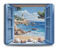 Mouse Mat 230 x 180 x 3 mm Gaming Mouse Pad, Non-Slip Rubber Base, Waterproof Surface Mousepad, Stitched Edges, Compatible with Laser and Optical Mice, Beach Desk Mat, Gifts for Man Lighthouse 0d-880