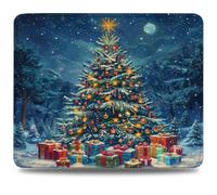 Mouse Mat 230 x 180 x 3 mm Gaming Mouse Pad, Non-Slip Rubber Base, Waterproof Surface Mousepad, Stitched Edges, Compatible with Laser Optical Mice, Blue Desk Mat, Gifts for Man Christmas Tree 0d-592