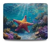 Mouse Mat 260 x 210 x 3 mm Gaming Mouse Pad, Non-Slip Rubber Base, Waterproof Surface Mousepad, Stitched Edges, Compatible with Laser and Optical Mice, Blue Desk Mat, Gifts for Man Starfish 0d-605