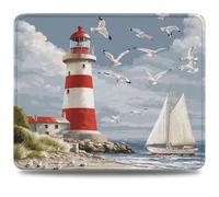 Mouse Mat 260 x 210 x 3 mm Gaming Mouse Pad, Non-Slip Rubber Base, Waterproof Surface Mousepad, Stitched Edges, Compatible with Laser and Optical Mice, Lighthouse Gifts for Man Sailing Ship (2) 0d-132