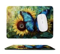 Mouse Mat 260 x 210mm, Gaming Mouse Pad Sunflower Butterfly Small Mousepad Portable Non-Slip Base Washable Compact Mousemat, Lycra Surface Keyboard Mats home Office Accessories Office Decor F-853