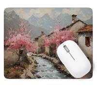 Mouse Mat 290 x 240 x 3 mm Gaming Mouse Pad Cherry Blossoms Keyboard Mat Waterproof with Non-Slip Rubber Base, Mousemat with Stitched Edges, Small Town Mousepad for Christmas Decor, Office,Home p1j-67