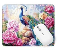 Mouse Mat 290 x 240 x 3 mm Gaming Mouse Pad Peacock Keyboard Mat Waterproof with Non-Slip Rubber Base, Mousemat with Stitched Edges, Peony Mousepad for Christmas Decor, Laptop, Office, Home p1j-753