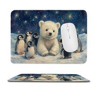 Mouse Mat 290 x 240mm, Gaming Mouse Pad Penguin Bear Small Mousepad Portable Non-Slip Base Washable Compact Mousemat, Lycra Surface Keyboard Mats home Office Accessories Office Decor for Wome F-670