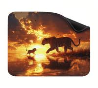 Mouse Mat 290x240x3mm, Small Mouse Pad, with Non-Slip Rubber Base, Gaming Accessories Smooth Surface for Precise Control, Washable, Durable Stitched Edges Design, Home, Office Leopard Dusk X-z-1853