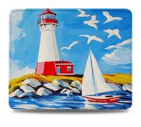 Mouse Mat 300 x 250 x 3 mm Gaming Mouse Pad, Non-Slip Rubber Base, Waterproof Surface Mousepad, Stitched Edges, Compatible with Laser and Optical Mice, Blue Desk Mat, Gifts for Man Lighthouse 0d-567