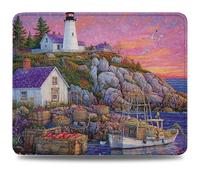 Mouse Mat 300 x 250 x 3 mm Gaming Mouse Pad, Non-Slip Rubber Base, Waterproof Surface Mousepad, Stitched Edges, Compatible with Laser and Optical Mice, Lighthouse Desk Mat, Gifts for Man Boat 0d-131