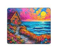 Mouse Mat 300 x 250mm, Gaming Mouse Pad Seaside Cottage Small Mousepad Portable Non-Slip Base Washable Compact Mousemat, Lycra Surface Keyboard Mats home Office Accessories Office Decor for Wome F279