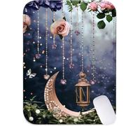 Mouse Mat 30x25 cm Small Desk Mat Flower Gaming Mouse Pad, Waterproof Washable Surface, Portable, Stitched Edges Mousepad, Desk Pad with Non-Slip Rubber Base, Office Accessories, Gifts (Moon) J2-978