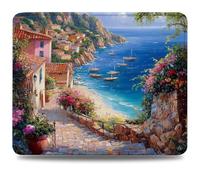 Mouse Mat 340 x 280 x 3 mm Gaming Mouse Pad, Non-Slip Rubber Base, Waterproof Surface Mousepad, Stitched Edges, Compatible with Laser and Optical Mice, Beach Desk Mat, Gifts for Man Boat 0d-221