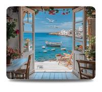 Mouse Mat 340 x 280 x 3 mm Gaming Mouse Pad, Non-Slip Rubber Base, Waterproof Surface Mousepad, Stitched Edges, Compatible with Laser and Optical Mice, Boat Desk Mat, Gifts for Man Beach 0d-122