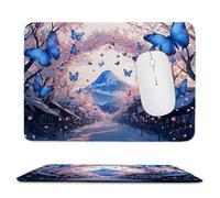 Mouse Mat 340 x 280mm, Gaming Mouse Pad Butterfly Mount Fuji Small Mousepad Portable Non-Slip Base Washable Compact Mousemat, Lycra Surface Keyboard Mats home Office Accessories Office Decor F-339