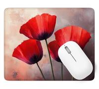 Mouse Mat 360 x 300 x 3 mm Gaming Mouse Pad Red Keyboard Mat Waterproof with Non-Slip Rubber Base, Mousemat with Stitched Edges, Poppy Mousepad Christmas Decor Accessories, Laptop, Office,Home p1j-980