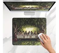 Mouse Mat 420x350x3mm, Gaming Mouse Pad, Non-Slip Rubber Base, Smooth Surface, Fast and Accurate Control, Small and Portable, Durable Stitched Edges Mousepad Home Office Green The Last Supper j0j-33