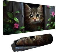 Mouse Mat 500 x 250 x 3mm Large Mouse Mat Non Slip Rubber Base, Soft Textured Surface with Stitched Edges, Waterproof Desk Mat for PC, Laptop, Laser Mice for Office, Gaming Black Cat Printing xn-271