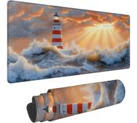 Mouse Mat 500 x 250 x 3mm Large Mouse Mat Non Slip Rubber Base, Soft Textured Surface with Stitched Edges, Waterproof Desk Mat for PC, Laptop, Laser Mice for Office, Sunset Lighthouse Printing xn-560