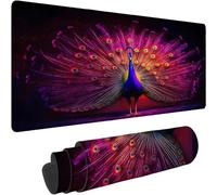 Mouse Mat 500 x 250 x 3mm Large Mouse Mat Non Slip Rubber Base, Soft Textured Surface with Stitched Edges, Waterproof Desk Mat for PC, Laptop, Laser Mice for Office, Black Peacock Printing xn-255