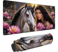 Mouse Mat 500 x 250 x 3mm Large Mouse Mat Non Slip Rubber Base, Soft Textured Surface with Stitched Edges, Waterproof Desk Mat for PC, Laptop, Laser Mice for Office, Horse Woman Printing xn-608