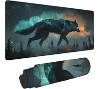 Mouse Mat 700 x 350 x 3mm Large Mouse Mat Non Slip Rubber Base, Soft Textured Surface with Stitched Edges, Waterproof Desk Mat for PC, Laptop, Laser Mice for Office, Starry Sky Wolf Printing xn-697