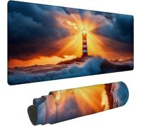 Mouse Mat 700 x 350 x 3mm Large Mouse Mat Non Slip Rubber Base, Soft Textured Surface with Stitched Edges, Waterproof Desk Mat for PC, Laptop, Laser Mice for Office, Sunset Lighthouse Printing xn-583