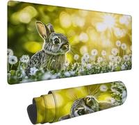 Mouse Mat 700 x 350 x 3mm Large Mouse Mat Non Slip Rubber Base, Soft Textured Surface with Stitched Edges, Waterproof Desk Mat for PC, Laptop, Laser Mice for Office, Green Rabbit Printing xn-595