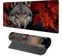 Mouse Mat 700x400x3mm Wolf, Gaming Mouse Pad Red, Large Desk Mat Non-Slip Rubber Base XXL Mousepad with Stitched Edge, Gaming Accessories, Mousepad Keyboard, for PC Accessories, Laptop, Gifts, 2-7323