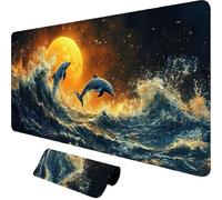 Mouse Mat 800x300mm Large Mouse Pad Moon Desk Mat Dolphin Mousepad with Stitched Edge and Anti-Slip Rubber Base Waterproof Smooth Surface Desk Pad for Office Accessories Gifts for Women Men,o-1922