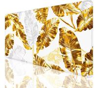 Mouse Mat 800x400mm Large Mouse Pad Gold Desk Mat Leaf Mousepad with Stitched Edge and Anti-Slip Rubber Base Waterproof Soft Smooth Surface Desk Pad for Office Accessories Gifts for Women Men,o-74