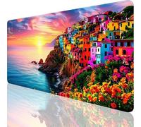 Mouse Mat 900x400mm Large Mouse Pad Seaside Desk Mat Small Town Mousepad with Stitched Edge,Anti-Slip Rubber Base Waterproof Smooth Surface Desk Pad for Office Accessories Gifts for Women Men,o-146