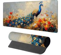Mouse Mat 900x400x3mm Peacock, Gaming Mouse Pad Flower, Large Desk Mat Non-Slip Rubber Base XXL Mousepad with Stitched Edge, Gaming Accessories, Mousepad Keyboard, for PC Accessories, Laptop, X-1749
