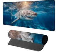 Mouse Mat 900x400x3mm Shark, Gaming Mouse Pad Blue, Large Desk Mat Non-Slip Rubber Base XXL Mousepad with Stitched Edge, Gaming Accessories, Mousepad Keyboard, for PC Accessories, Laptop, Gift, F-4393