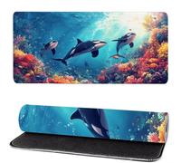 Mouse Mat Animal 500x250x3mm, Mouse Pad Large Whale, Desk Accessories, Extra Large Size Improve Mobility Accuracy and Speed, Desk Pad with Non Slip Base and Stitched Edge for Office/Gaming MM-319